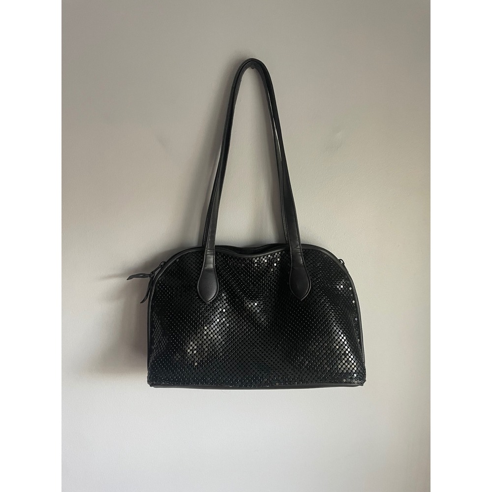 Whiting and Davis Black Metal Mesh Shoulder Bag Vintage Evening Tote Handbag